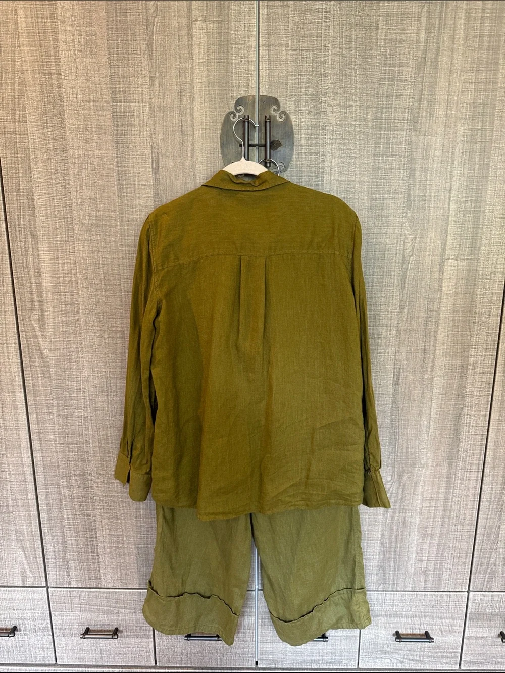Zara 100% Linen  Button-Up Top and Wide Leg Pants Set
